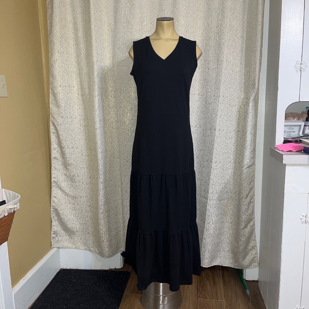 D&CO/QVC Outlet Black Sleeveless Tiered Maxi Dress, A213676, Size XS